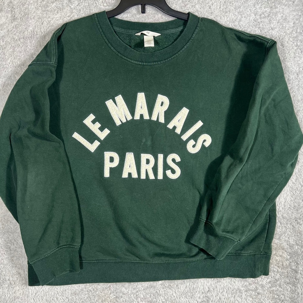H&M Le Marais Paris Sweatshirt Green Crewneck Pullover XL P/N 1096931 0